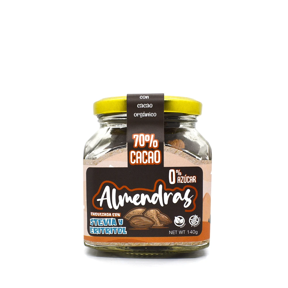 000000142 ALMENDRAS C/STEVIA Y ERITRITOL 70% CACAO EN POTE 140GR - Imagen 1