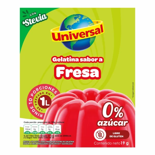 GELATINA SABOR A FRESA UNIVERSAL CON STEVIA 19GR