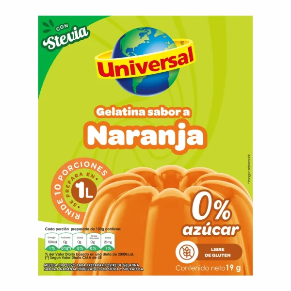 GELATINA SABOR A NARANJA CON STEVIA UNIVERSAL 19GR