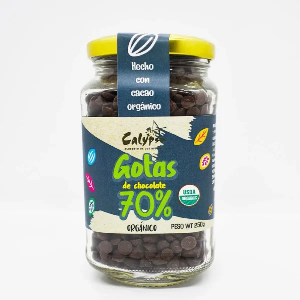 GOTAS DE CHOCOLATE 70% CACAO EN POMO CALYPSO 250GR