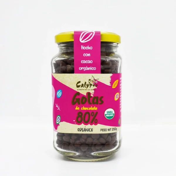 GOTAS DE CHOCOLATE 80% CACAO EN POMO CALYPSO 250GR