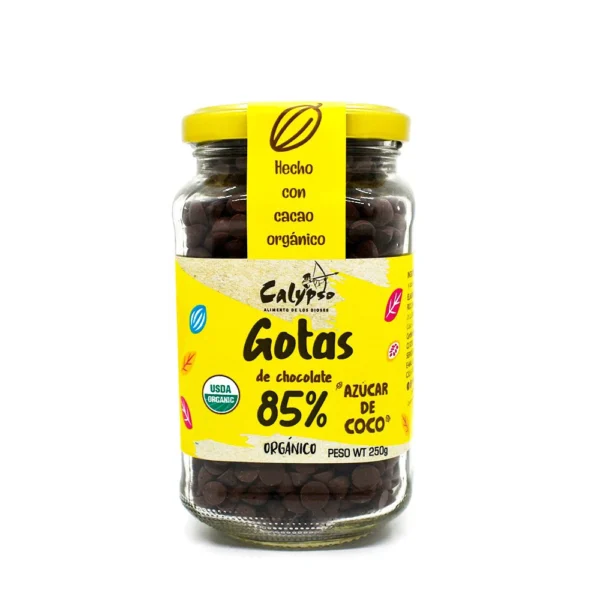 GOTAS DE CHOCOLATE 85% AZUCAR DE COCO POMO CALYPSO 250GR