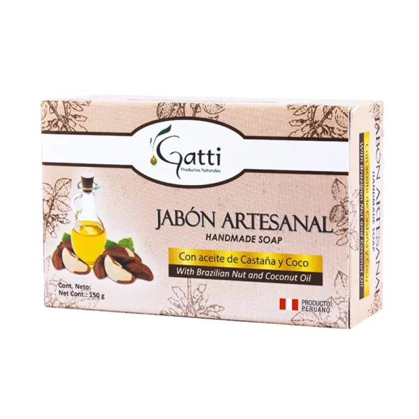 JABON ARTESANAL CON ACEITE DE CASTAÑAS Y COCO MENTA GATTI 150GR