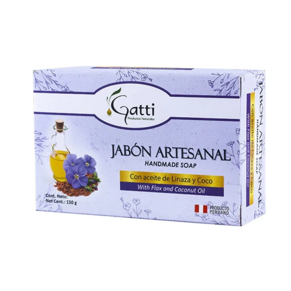 JABON ARTESANAL CON ACEITE DE LINAZA Y COCO MARACUYA GATTI 150GR