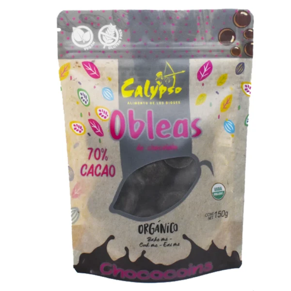 OBLEAS DE CHOCOLATE ORGANICO 70% CACAO CALYPSO 150GR
