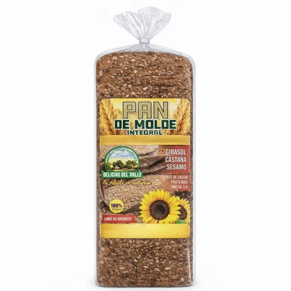 PAN DE MOLDE INTEGRAL GIRASOL CASTAÑA SESAMO DELICIAS DEL VALLE UND