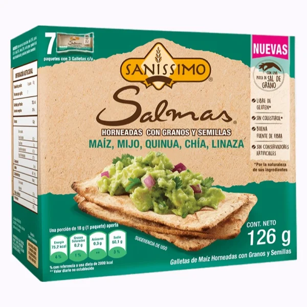 SALMAS HORNEADAS CON GRANOS Y SEMILLAS QUINUA CHIA LINAZA SANISSIMO 126GR